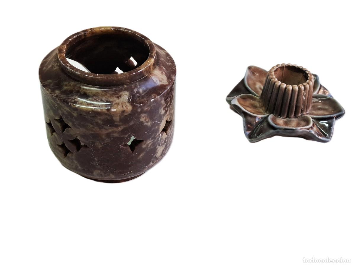 Vintage: L&Aacute;MPARA DE CER&Aacute;MICA AROM&Aacute;TICA Y CANDELABRO - Foto 4