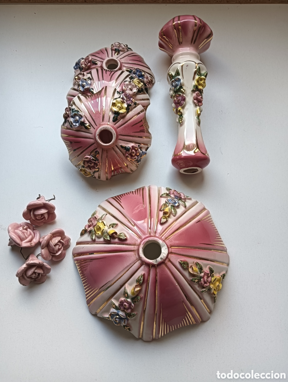 Vintage: Piezas para l&aacute;mpara. Porcelana y oro