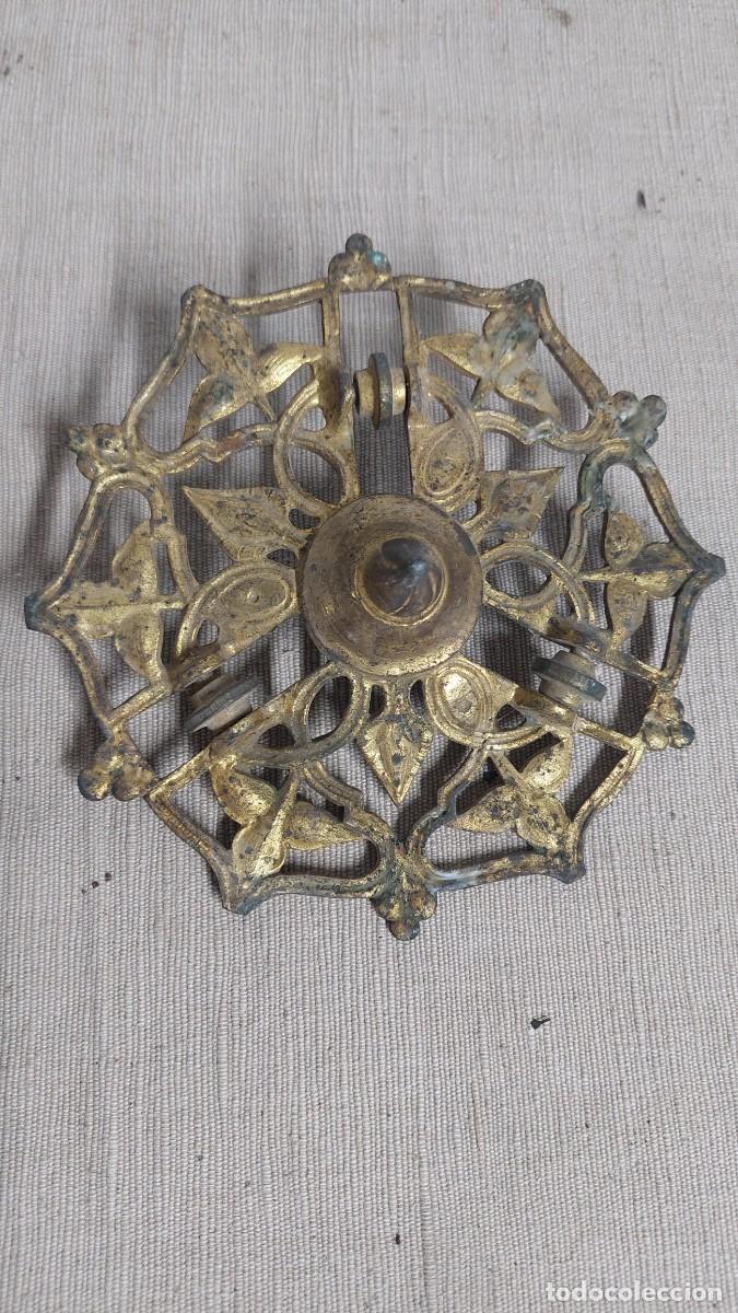 Vintage: Antiguo soporte de techo con poleas para l&aacute;mpara en bronce - Foto 1