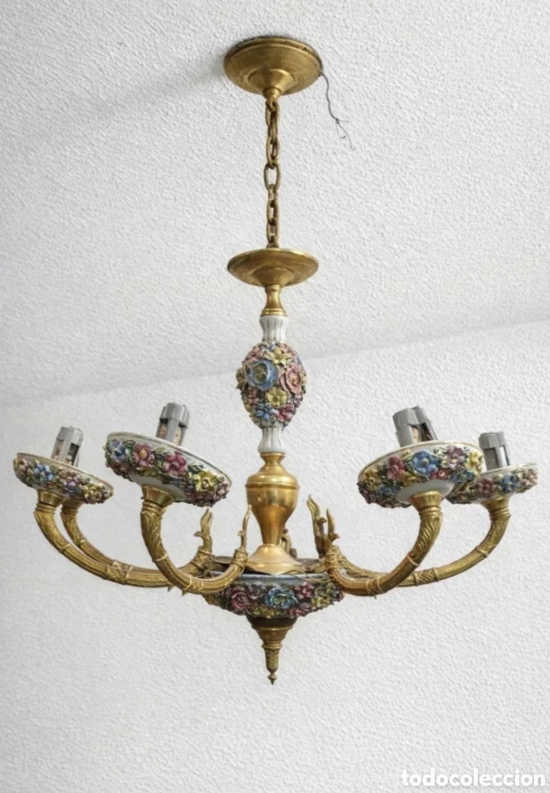 Vintage: L&aacute;mpara antigua de techo bronce/lat&oacute;n para restaur
