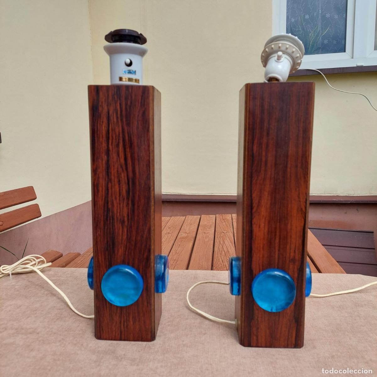 Vintage: Pareja de lamparas danesas modernistas teca y cristal