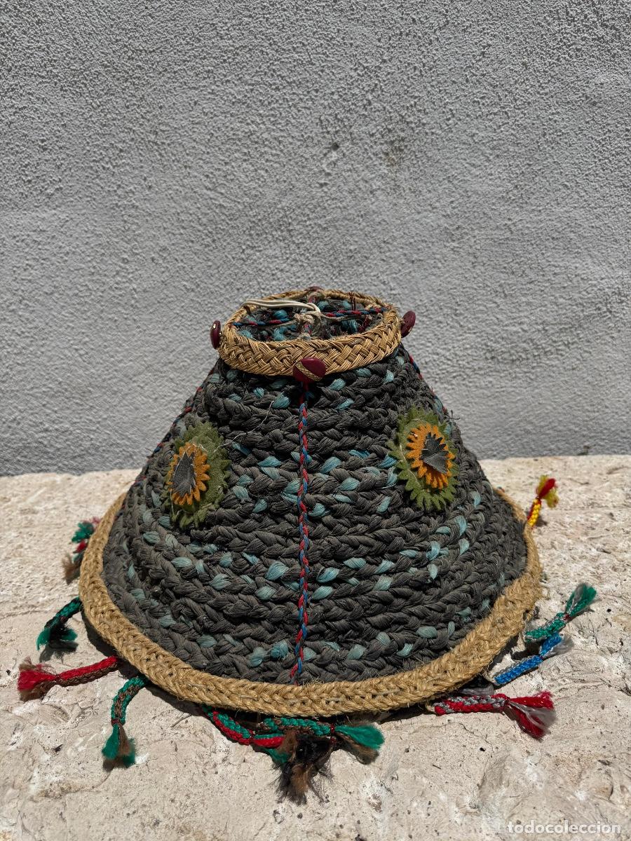 Vintage: Pantalla de l&aacute;mpara de techo artesanal tejida abalorios Ibiza a&ntilde;os 60 25x44cms