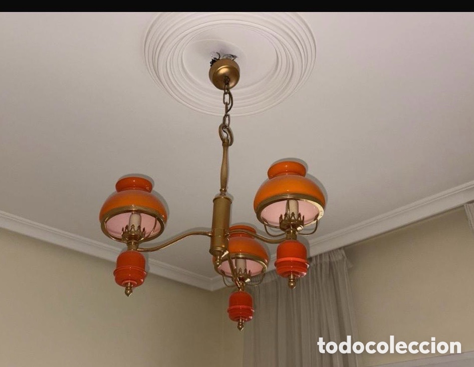 Vintage: L&aacute;mpara opalina naranja de tres cuerpos estilo vintage