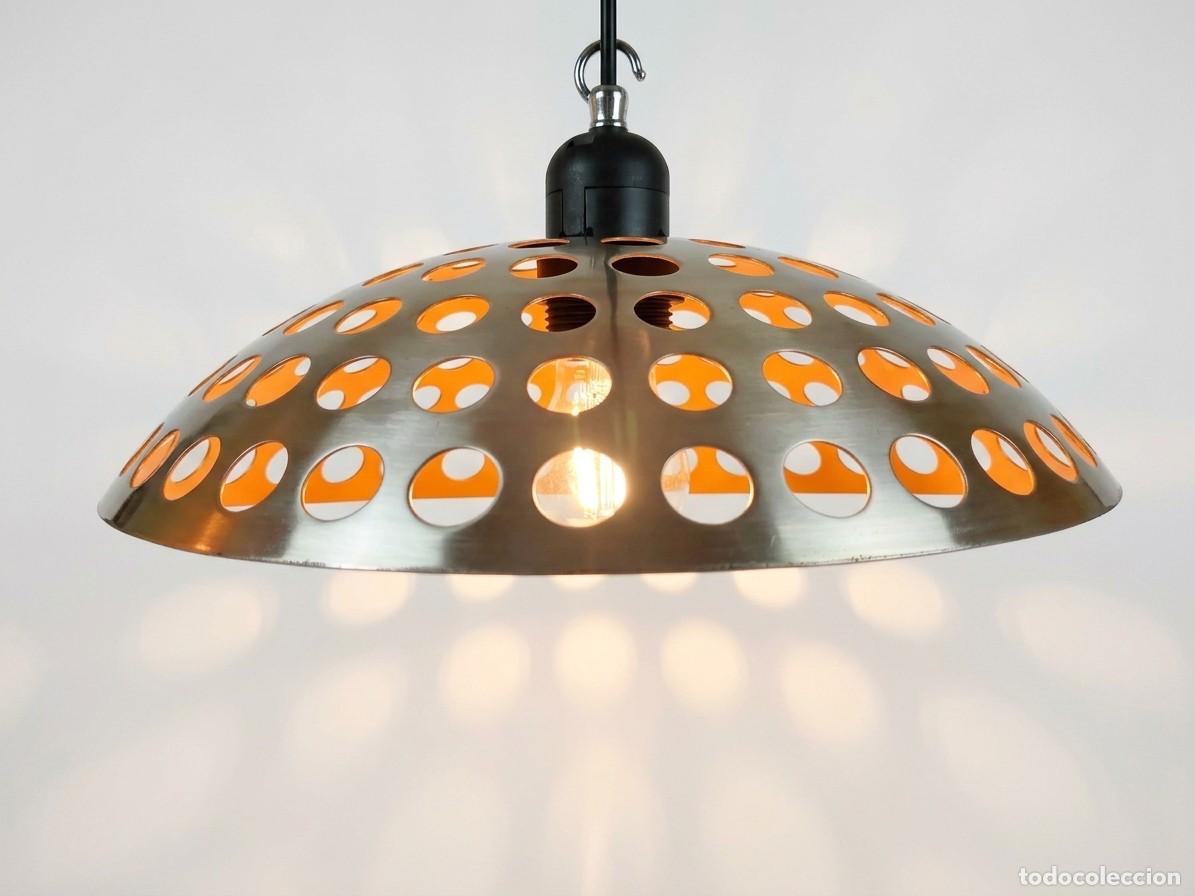 Vintage: LAMPARA DE TECHO DISE&Ntilde;O CALADO LUMINARIA CIRCULAR DE ACERO NARANJA LUZ COLGANTE VINTAGE