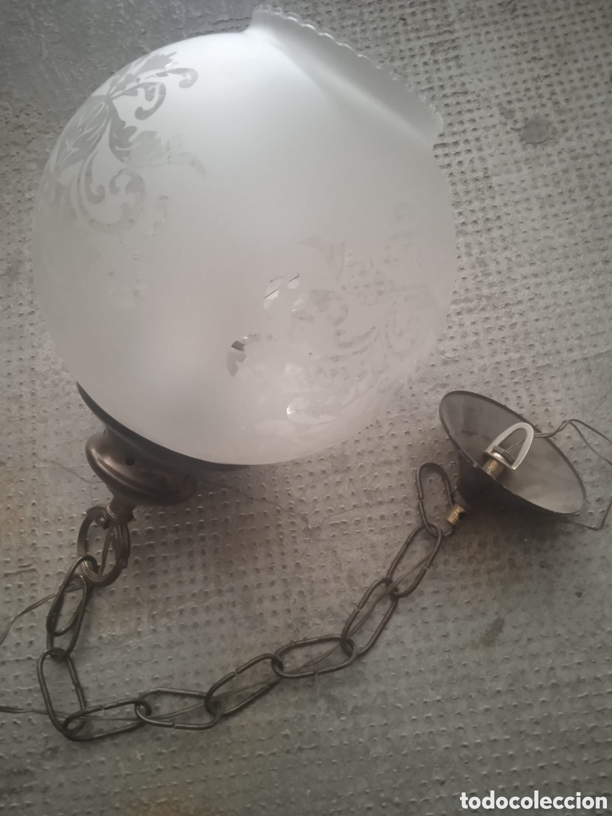 Vintage: L&aacute;mpara cristal globo esmerilado