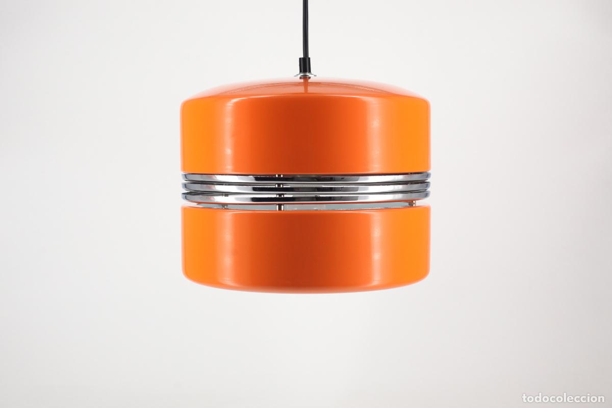 Vintage: lampara techo vintage metal lacado naranja retro a&ntilde;os 70