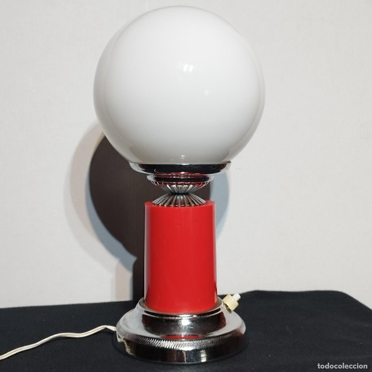 Vintage: LAMPARA SOBREMESA VINTAGE CON OPALINA GLOBO - - Foto 5