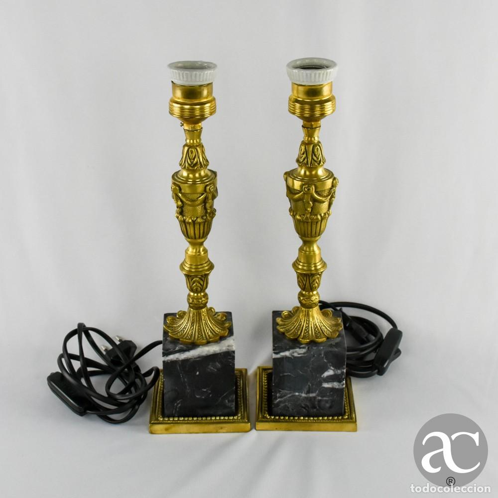 Vintage: Par de Candeeiros de mesa em bronze e m&aacute;rmore, estilo Lu&iacute;s XVI - Foto 3