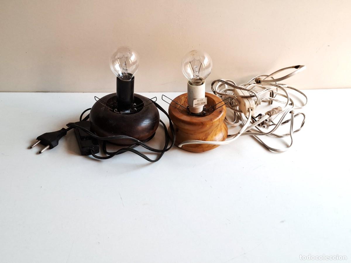 Vintage: JUEGO DE L&Aacute;MPARAS DE MESA DE MADERA VINTAGE ESTILO LOFT