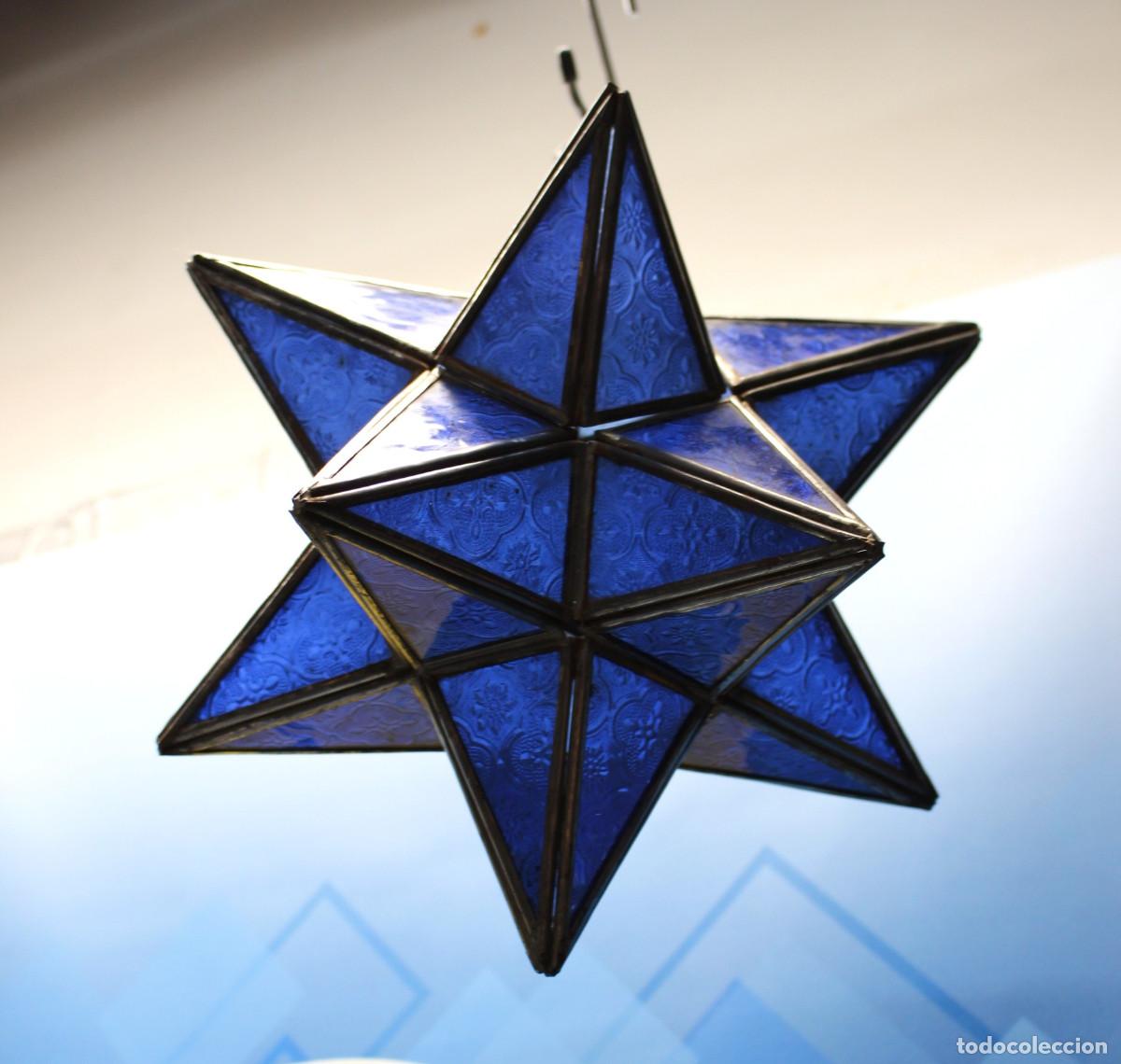 Vintage: L&aacute;mpara de techo Estrella Andalus&iacute; azul cobalto. Vintage.
