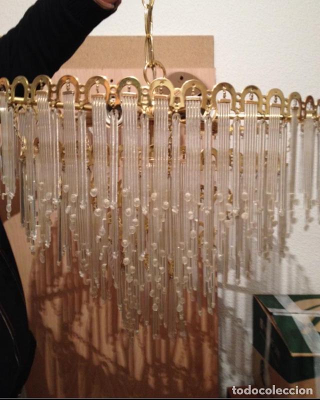 Vintage: L&Aacute;MPARA DE CRISTAL CON SOPORTES DORADOS