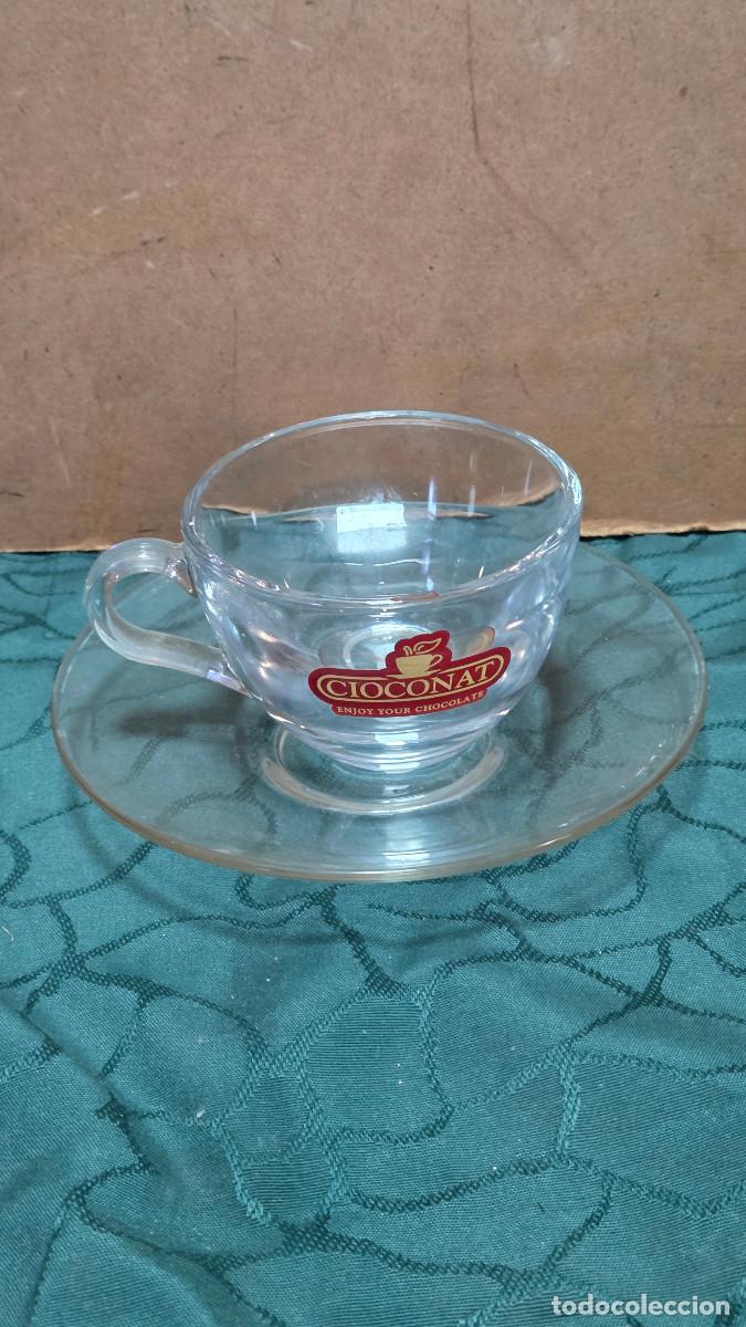 Vintage: taza y plato de cristal vintage