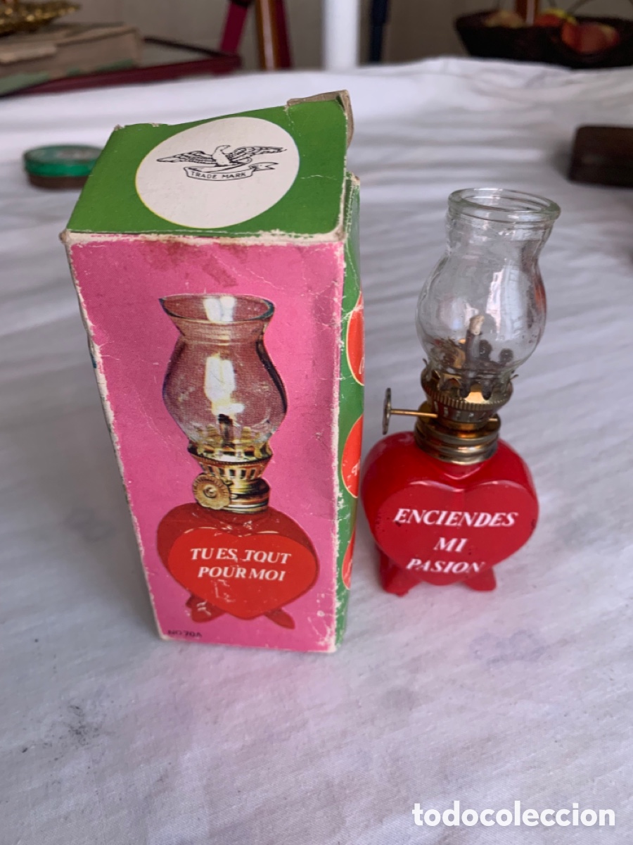 Vintage: Lamparita de Aceite &ldquo;Coraz&oacute;n t&uacute; es tout pour moi&rdquo;
