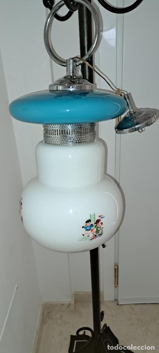 Vintage: L&Aacute;MPARA DE TECHO VINTAGE - A&Ntilde;OS 60/70 - MOTIVOS INFANTILES - CRISTAL OPALINO - C&Uacute;PULA TURQUESA