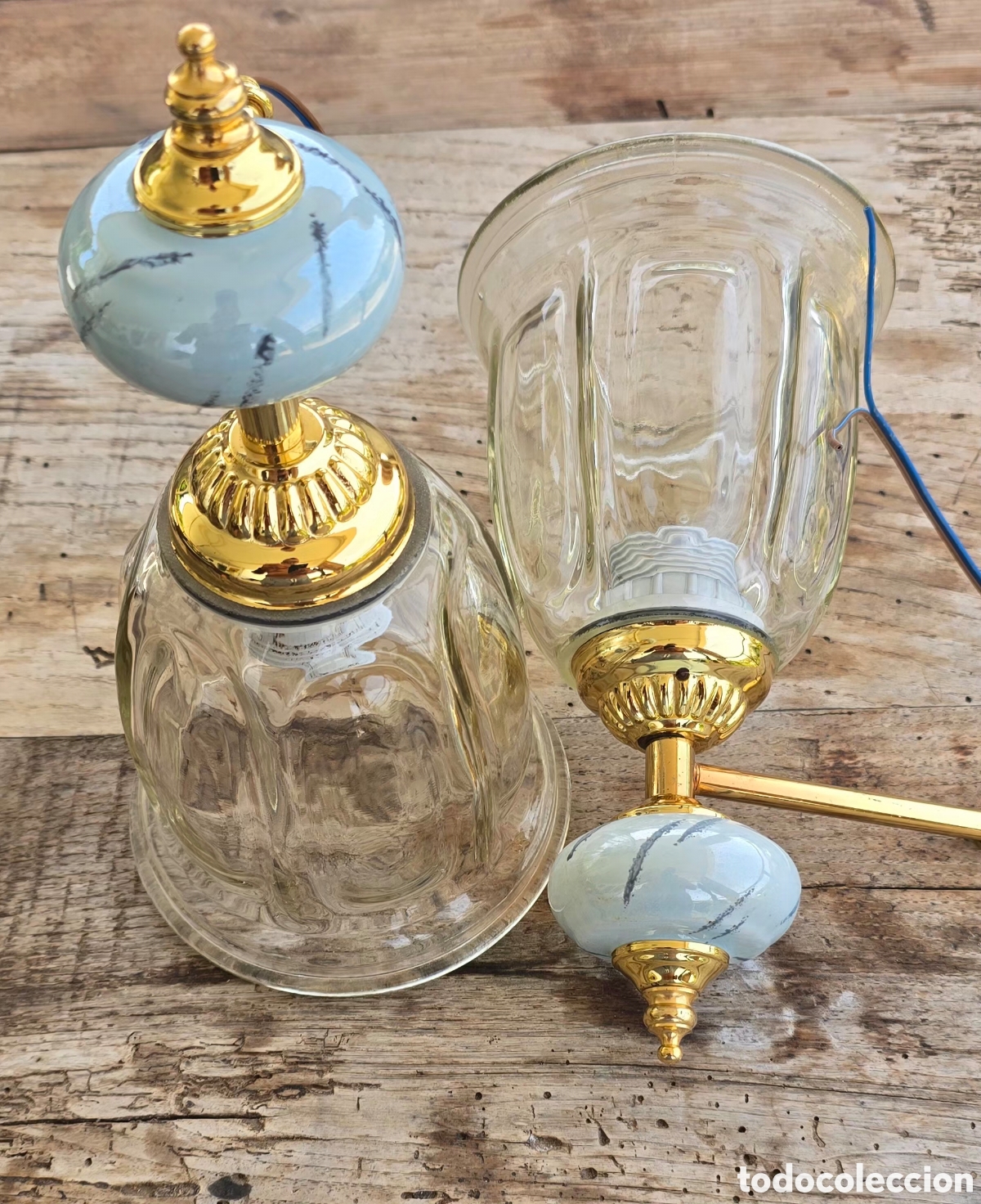 Vintage: 2 apliques ceramica y cristal