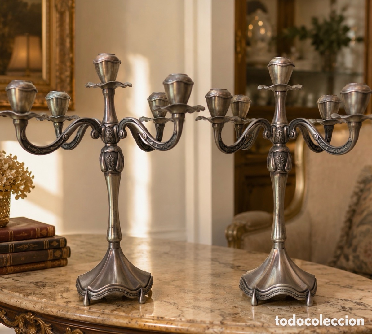 Vintage: Pareja de candelabros Art Nouveau 1940 aproximadamente