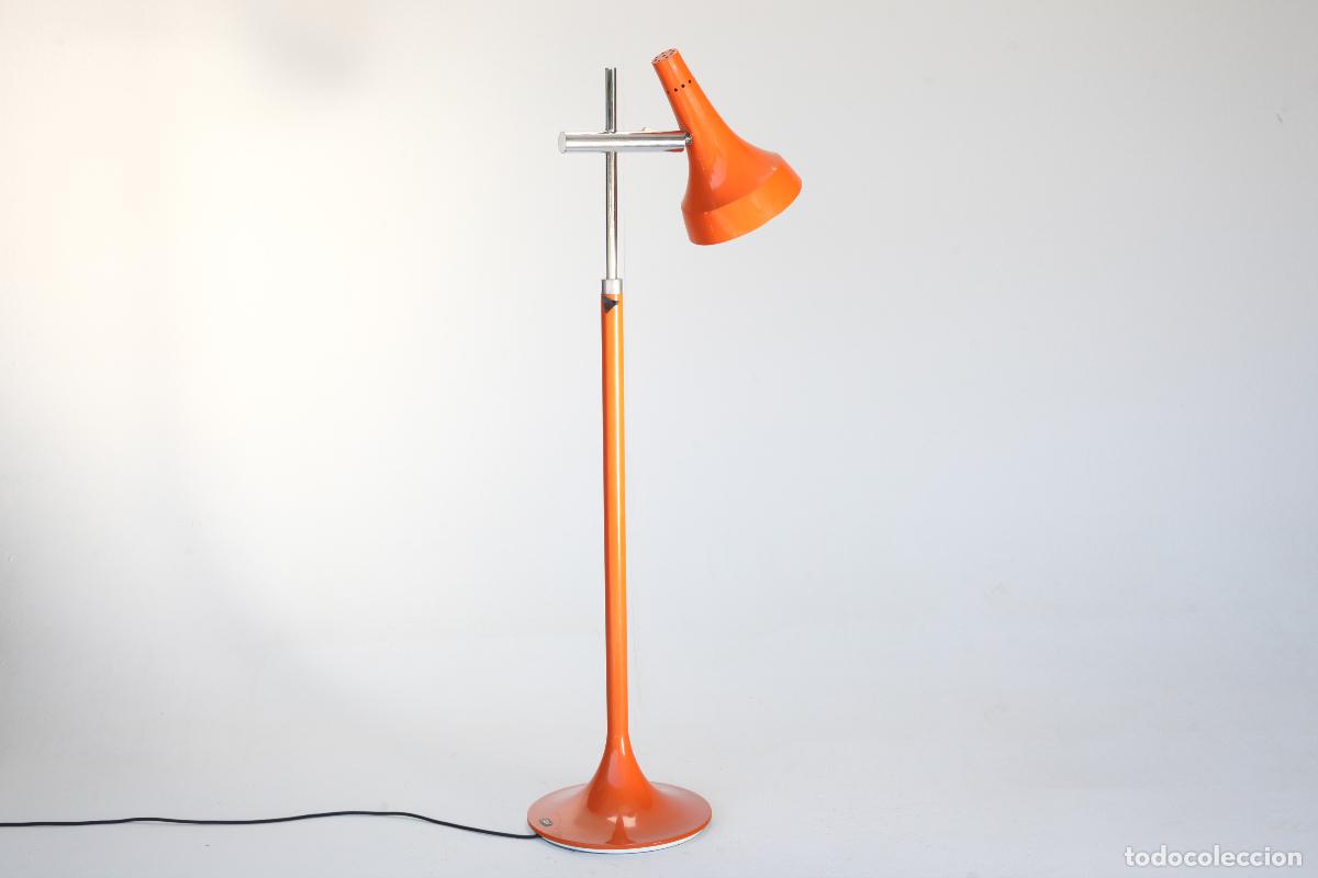 Vintage: lampara pie Grin orientable metal cromado naranja tulip vintage retro Fase Espa&ntilde;a 70's