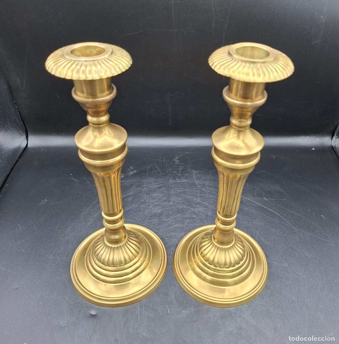Vintage: PAREJA DE CANDELABROS EN BRONCE ESTILO LUIS XVI - Foto 2