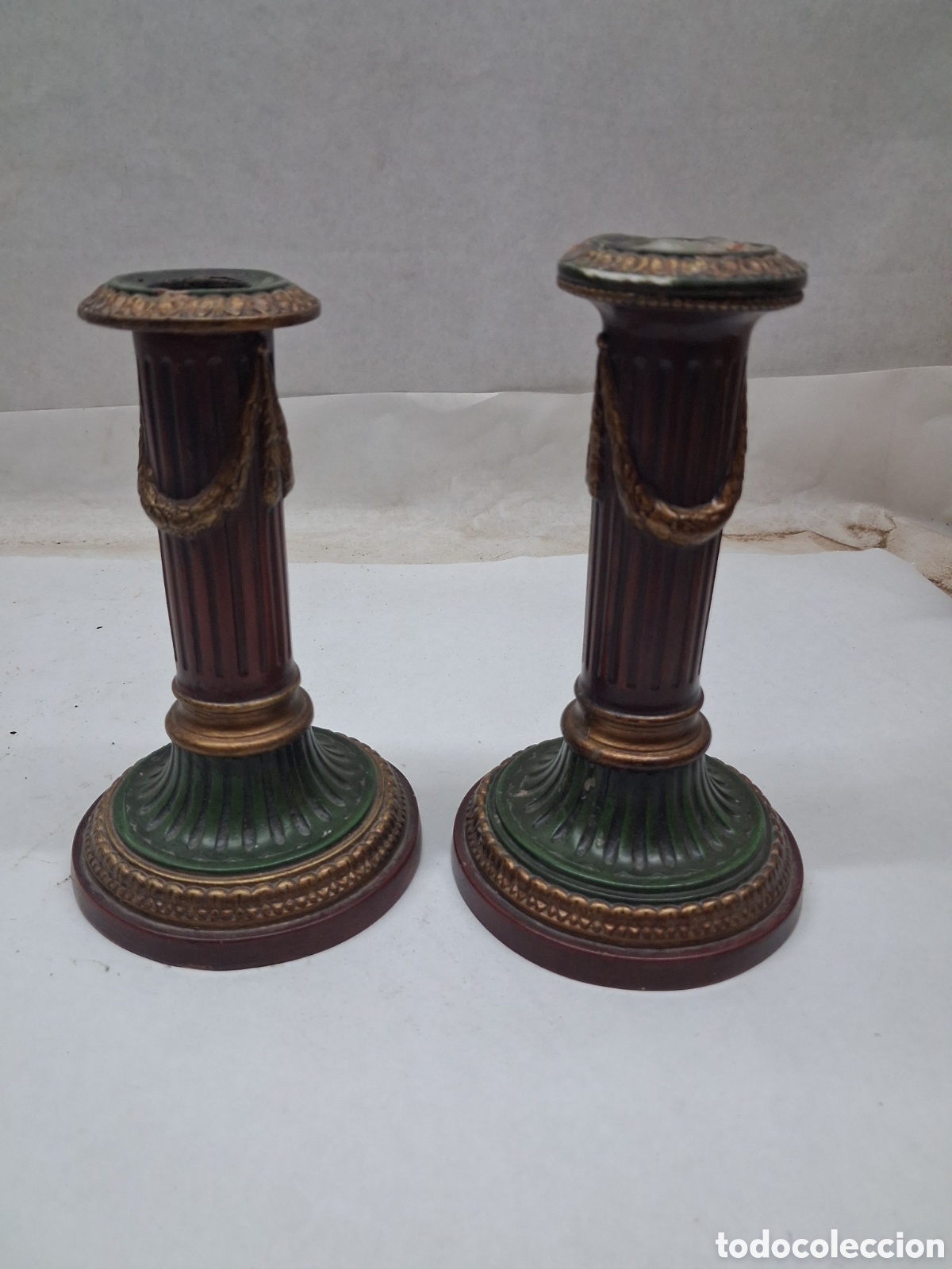Vintage: pareja candelabros resina