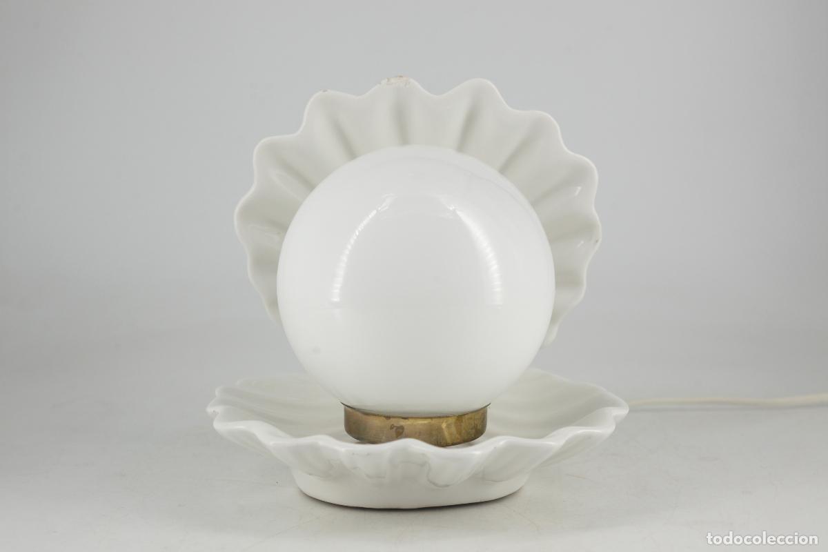 Vintage: l&aacute;mpara sobremesa cer&aacute;mica vintage concha blanco francia a&ntilde;os 70