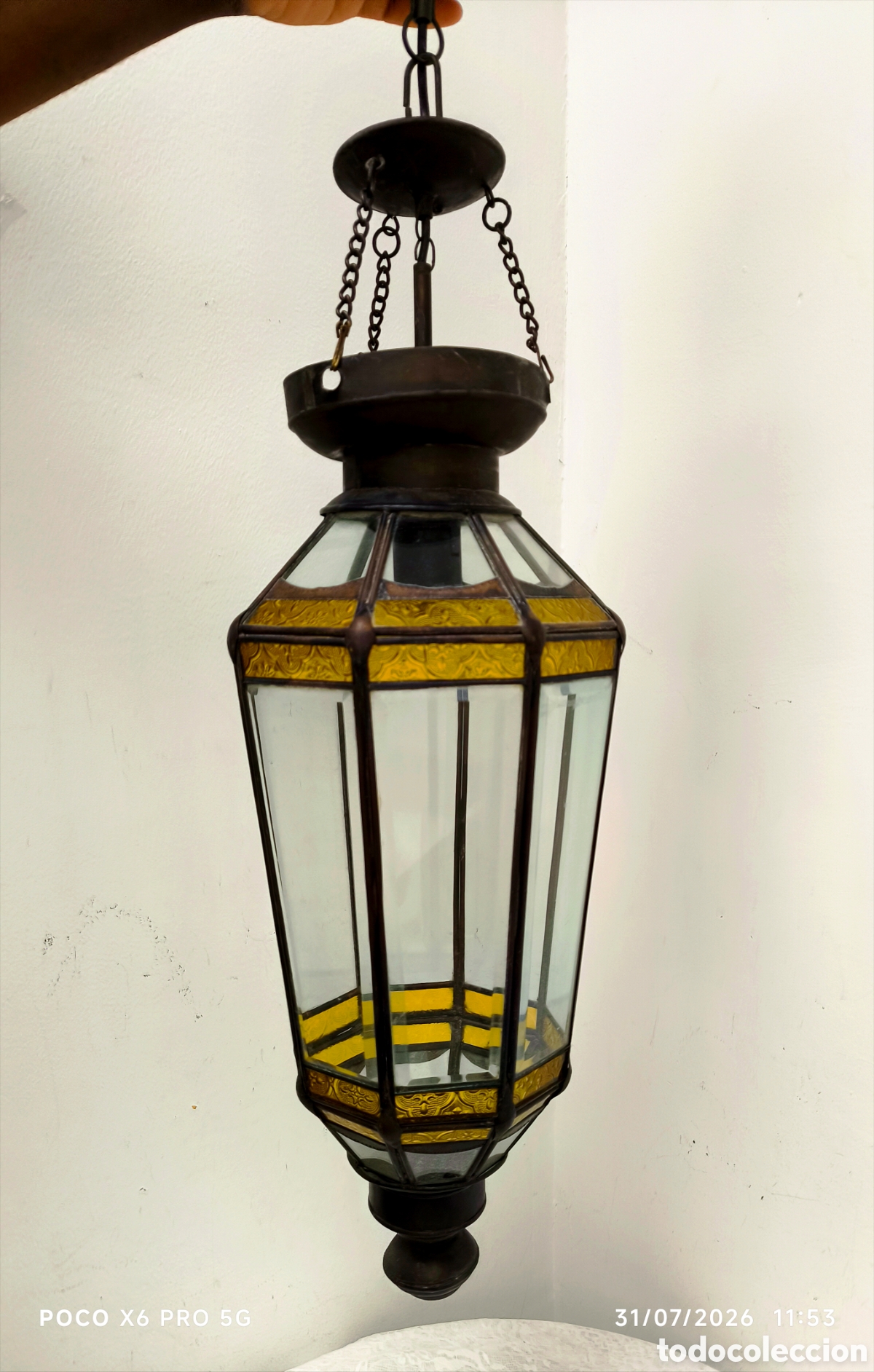 Vintage: Farol Marroqu&iacute; Cristal &Aacute;mbar y metal