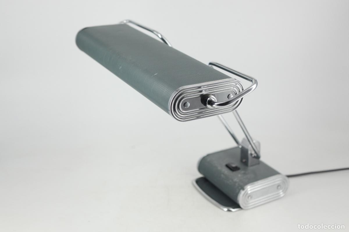 Vintage: lampara sobremesa Jumo 71 vintage Eileen Gray Andr&eacute; Mounique gris cromado art deco Francia 60's