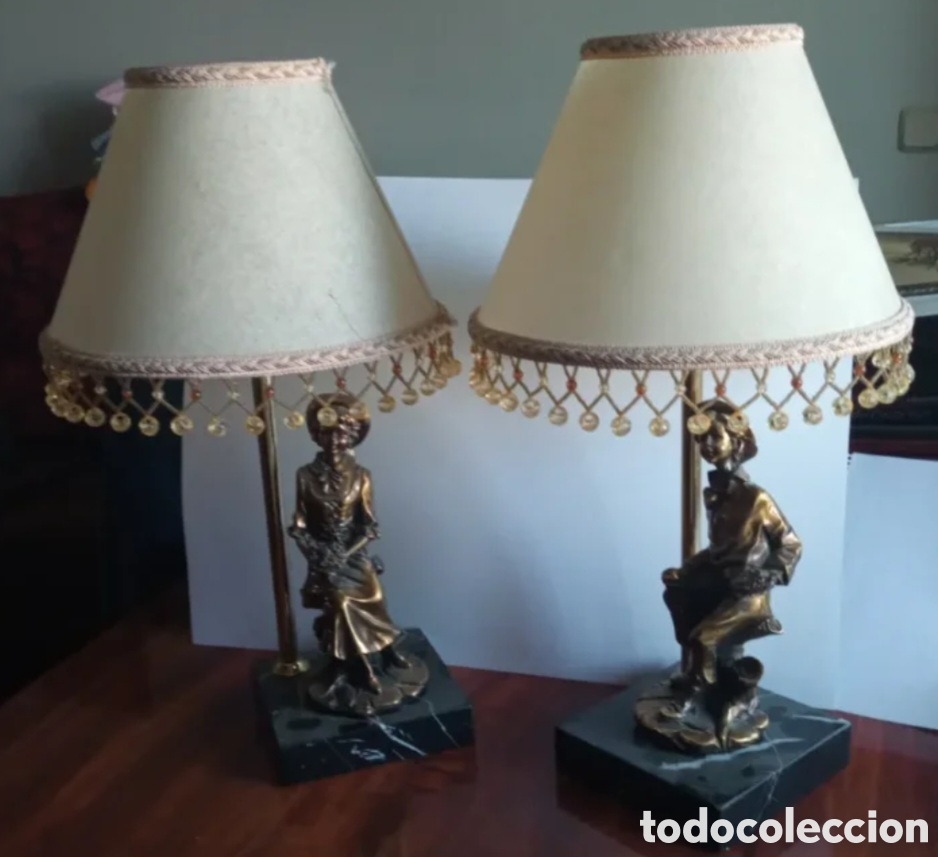 Vintage: Pareja l&aacute;mparas bronce vintage
