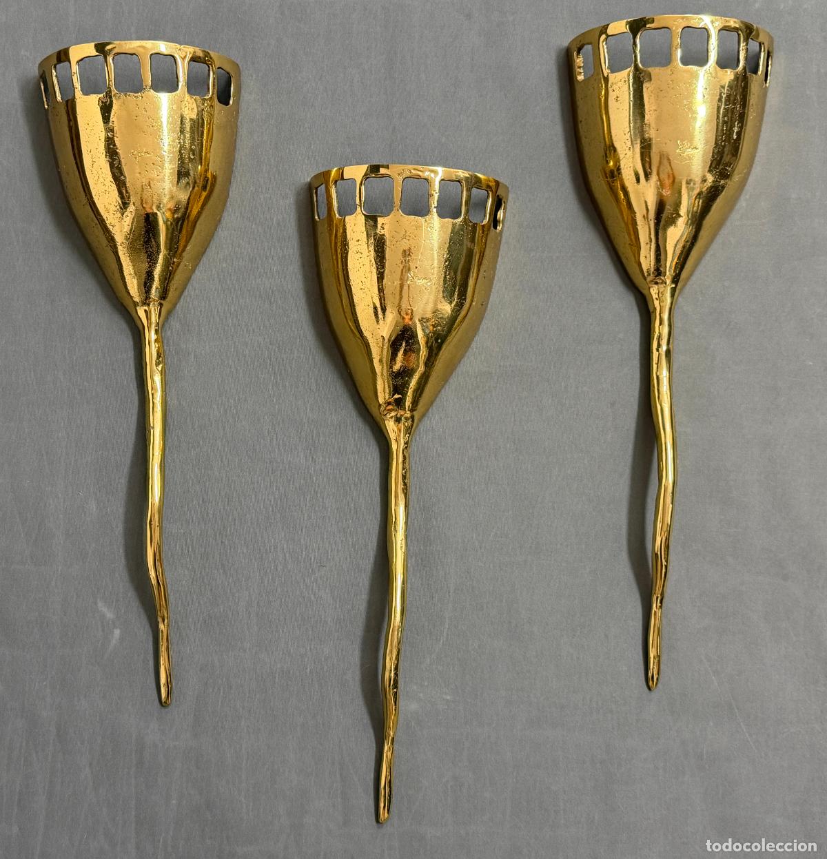 Vintage: David Marshall 3 apliques brutalista , vintage , bronce , 56 cm. 1980s. R103