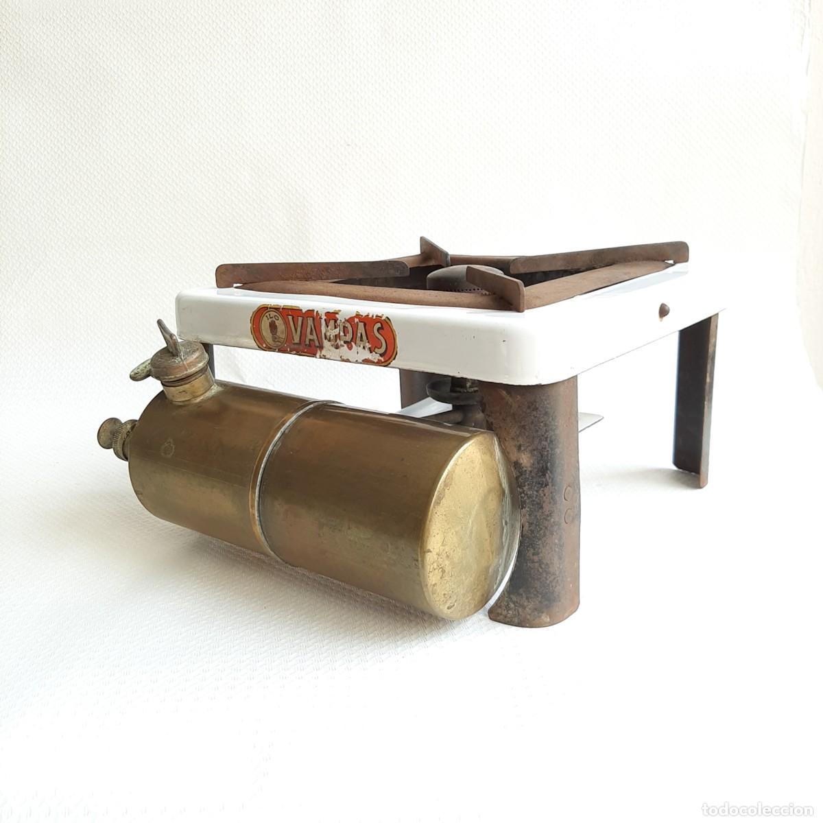 Vintage: Fornello da campo smaltato con serbatoio in ottone a benzina modello Vampas vintage