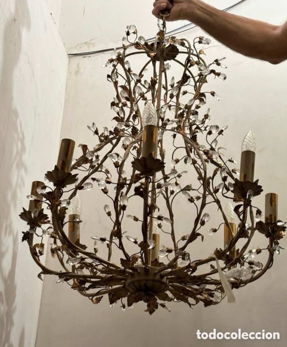 Vintage: L&aacute;mpara forja y cristal - Foto 2