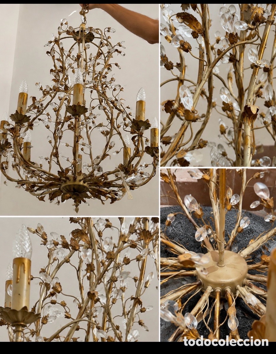 Vintage: L&aacute;mpara forja y cristal