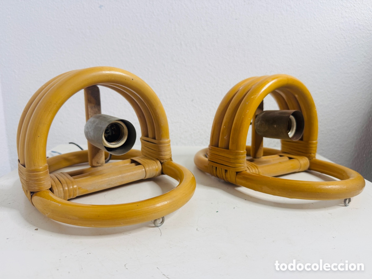 Vintage: Elegante Pareja Apliques Pared Bamb&uacute; 1970s 25 cm.