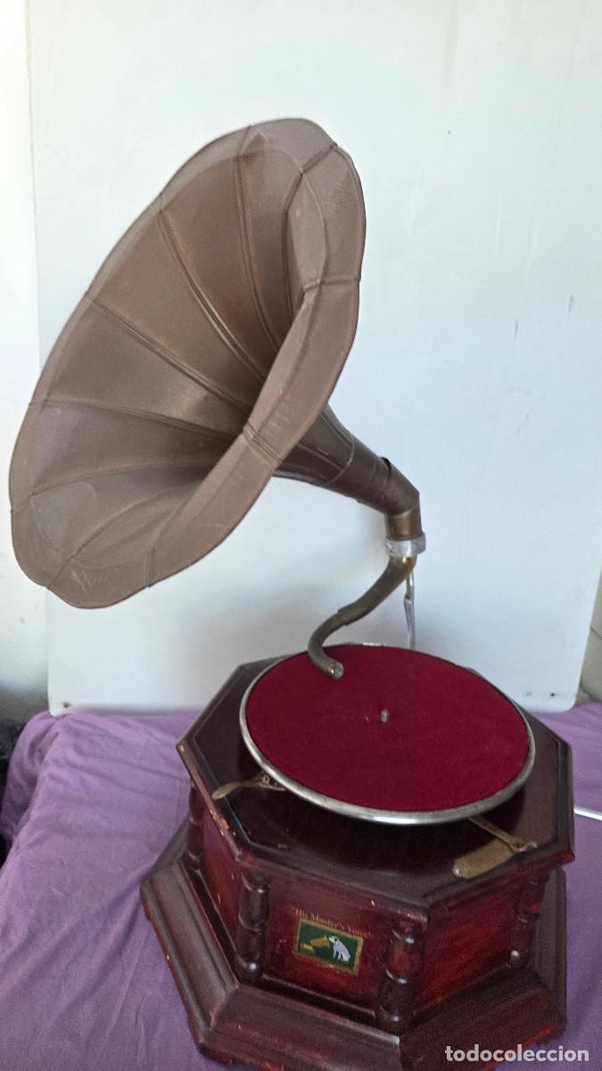 Vintage: gramola antigua de madera la voz de su amo - Foto 4
