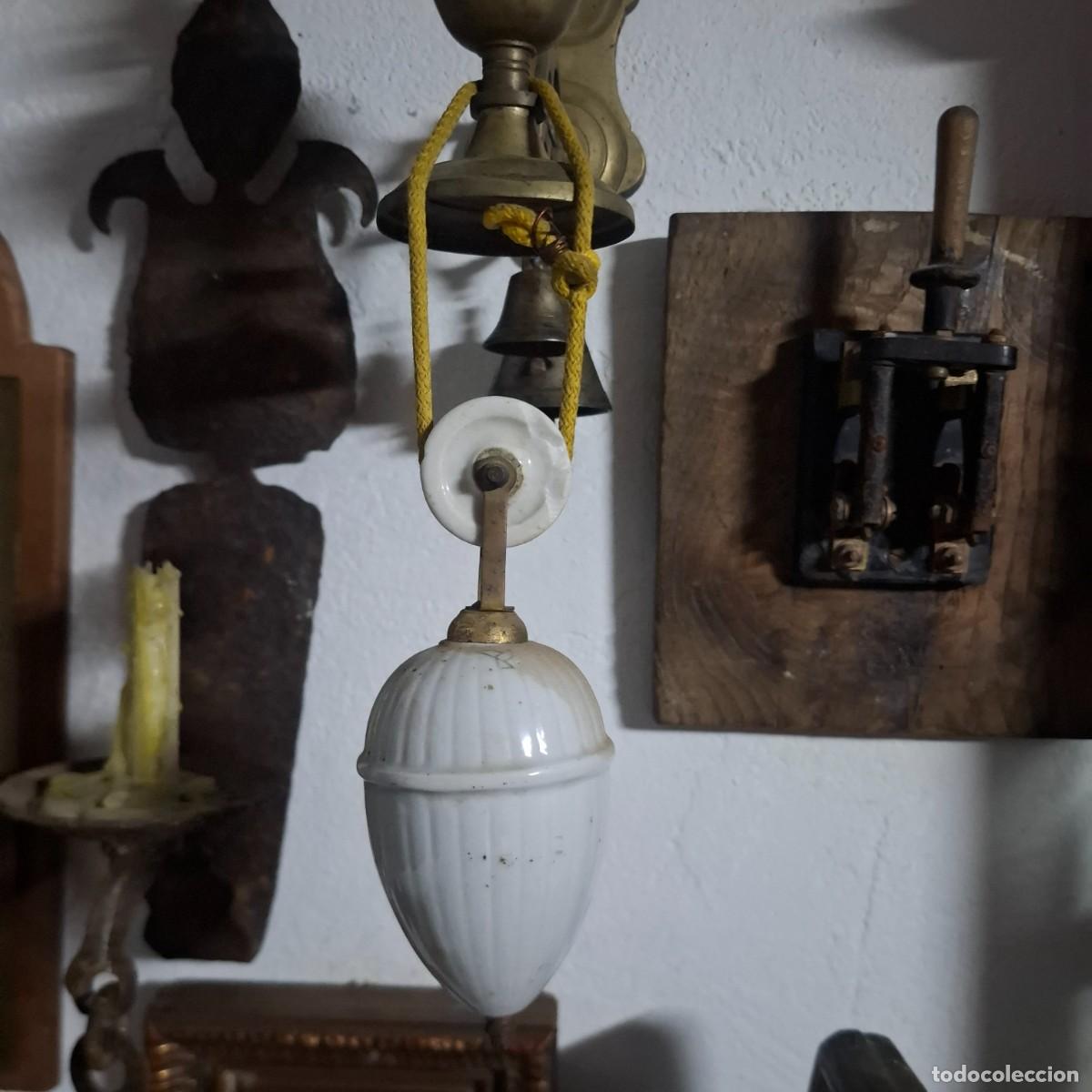 Vintage: Contrapeso y polea en cer&aacute;mica de Antigua l&aacute;mpara de techo
