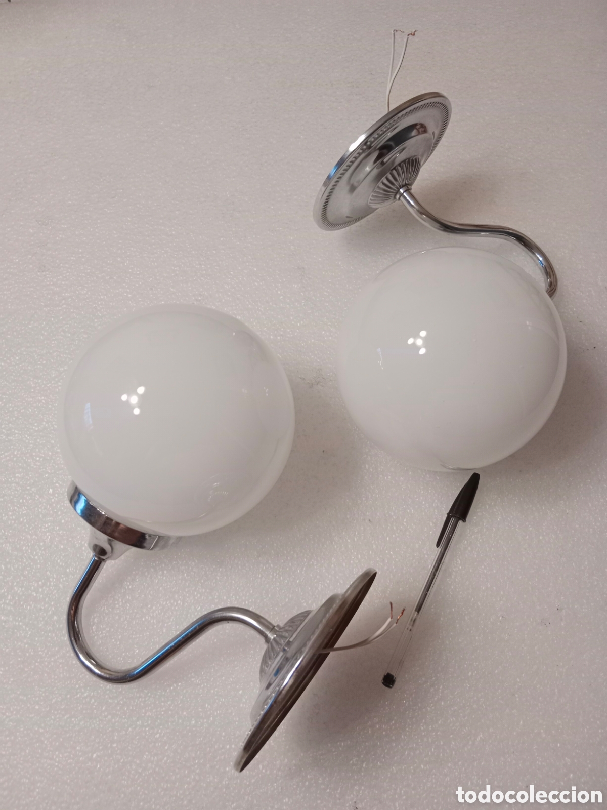 Vintage: Pareja apliques cromado globo opal vintage retro mid century
