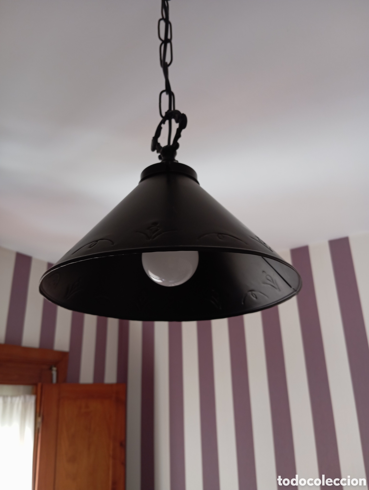 Vintage: L&aacute;mpara Colgante Campana Metal Forja Dartyluz
