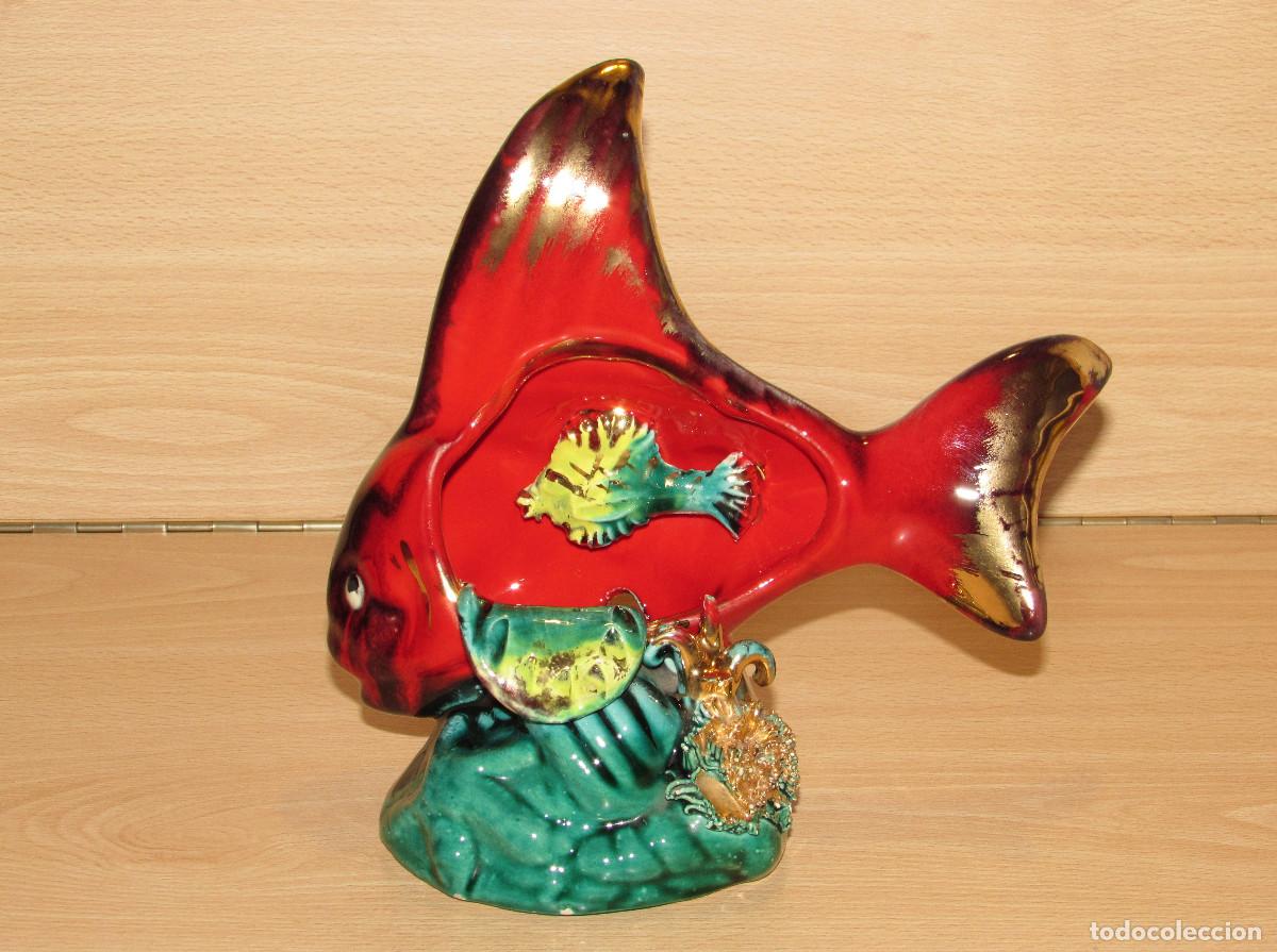 Vintage: Figura tulipa marina para l&aacute;mpara pez rojo vintage Vallauris cer&aacute;mica Francia kitsch 1960