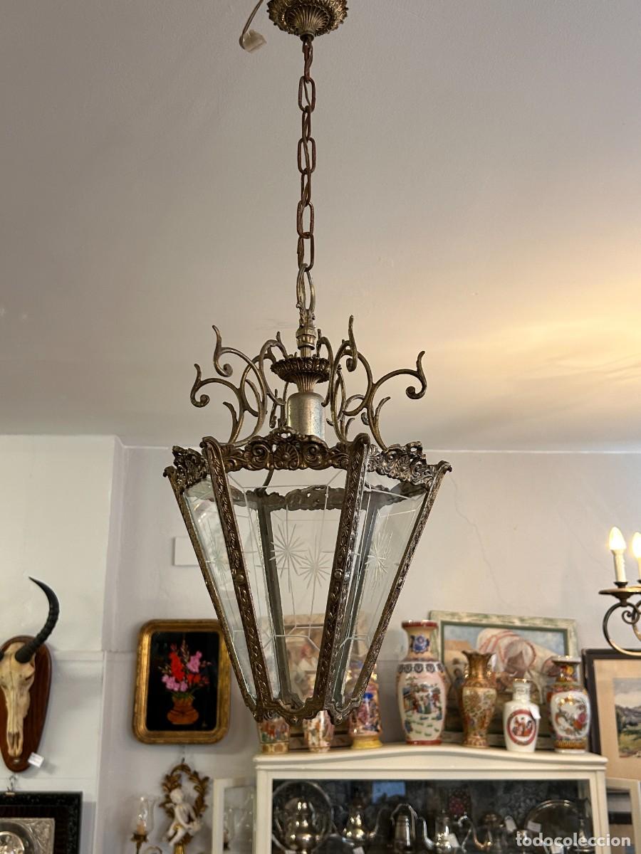 Vintage: L&aacute;mpara de techo Bronce y Cristal
