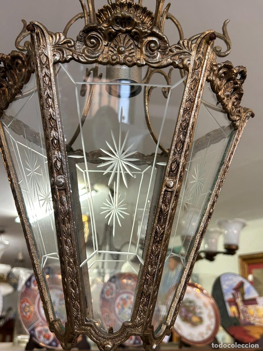Vintage: L&aacute;mpara de techo Bronce y Cristal - Foto 4