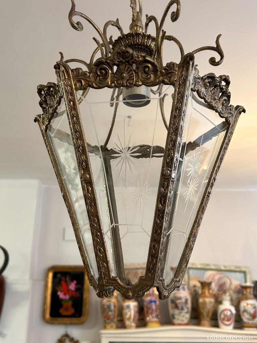 Vintage: L&aacute;mpara de techo Bronce y Cristal - Foto 5