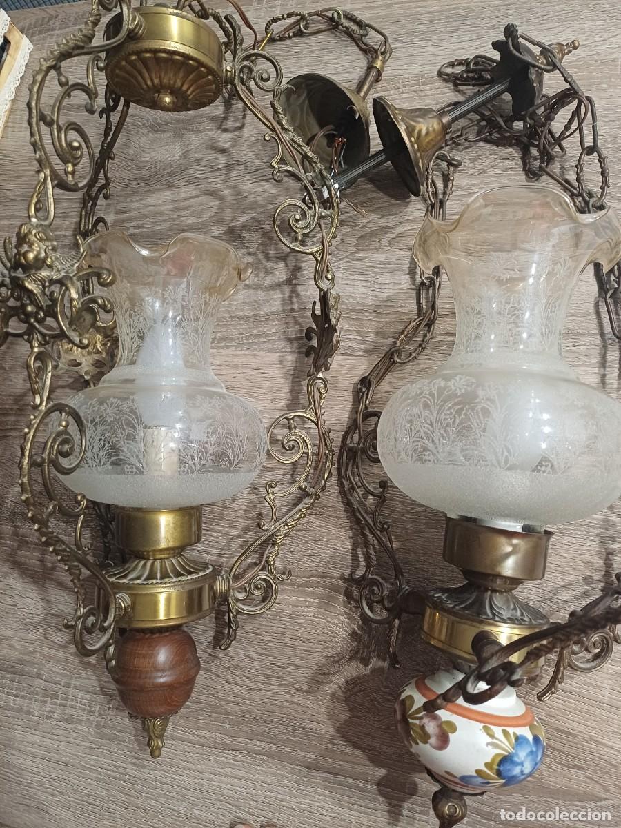 Vintage: Conjunto de dos l&aacute;mparas tipo quinque tulipa cristal esmerilado - Italia