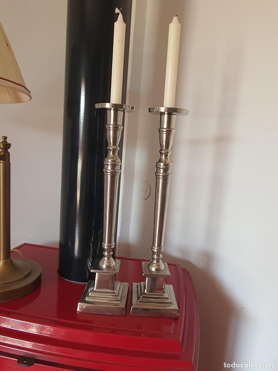 Vintage: Pareja Candelabros Lene Bjerre Metal Niquelado 43cm aprox