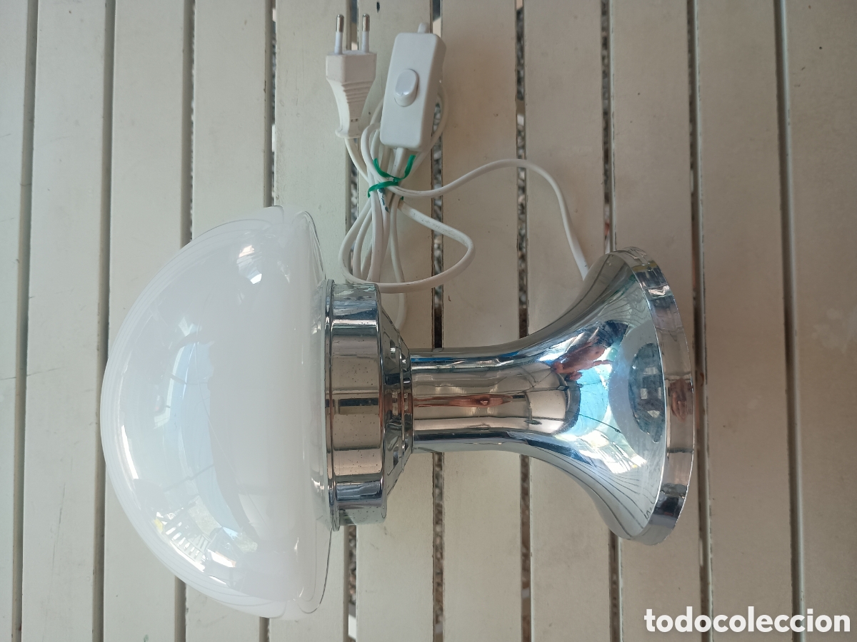 Vintage: L&aacute;mpara seta cromo y cristal