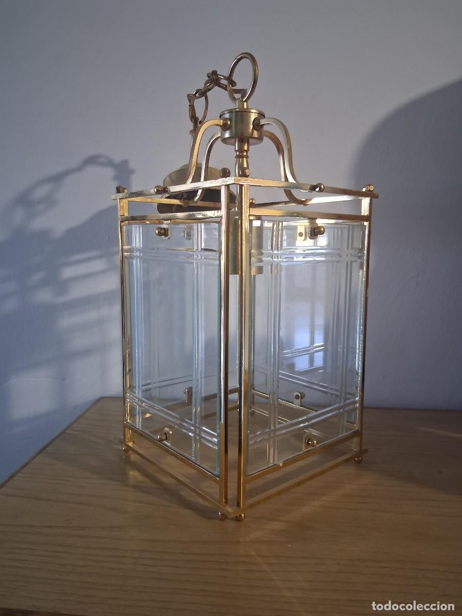 Vintage: L&aacute;mpara de techo dise&ntilde;o Pamono de metal dorado con paneles de cristales tallados