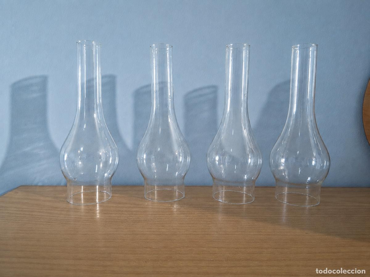 Vintage: 4 Tulipas de cristal transparente para candil quinque l&aacute;mpara de aceite