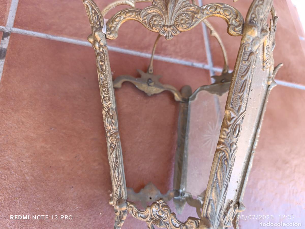 Vintage: ANTIGUO FAROL BRONCE,CRISTAL TALLADO. - Foto 2