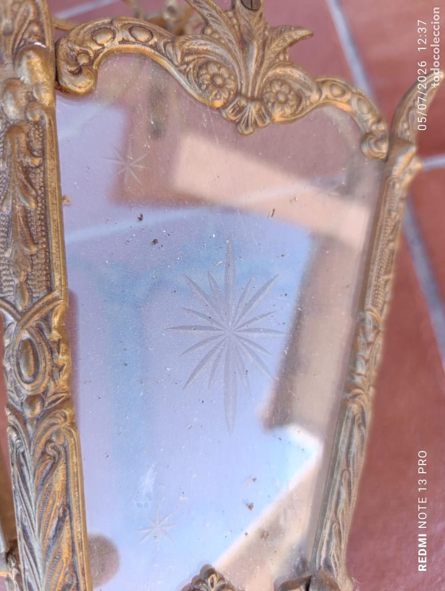 Vintage: ANTIGUO FAROL BRONCE,CRISTAL TALLADO. - Foto 3