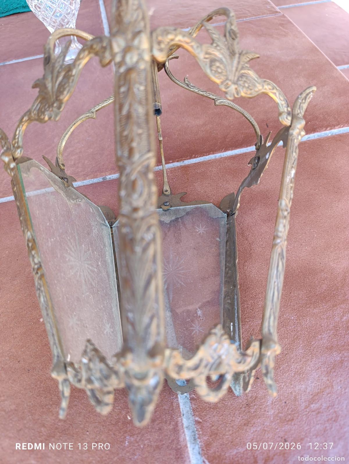 Vintage: ANTIGUO FAROL BRONCE,CRISTAL TALLADO. - Foto 5