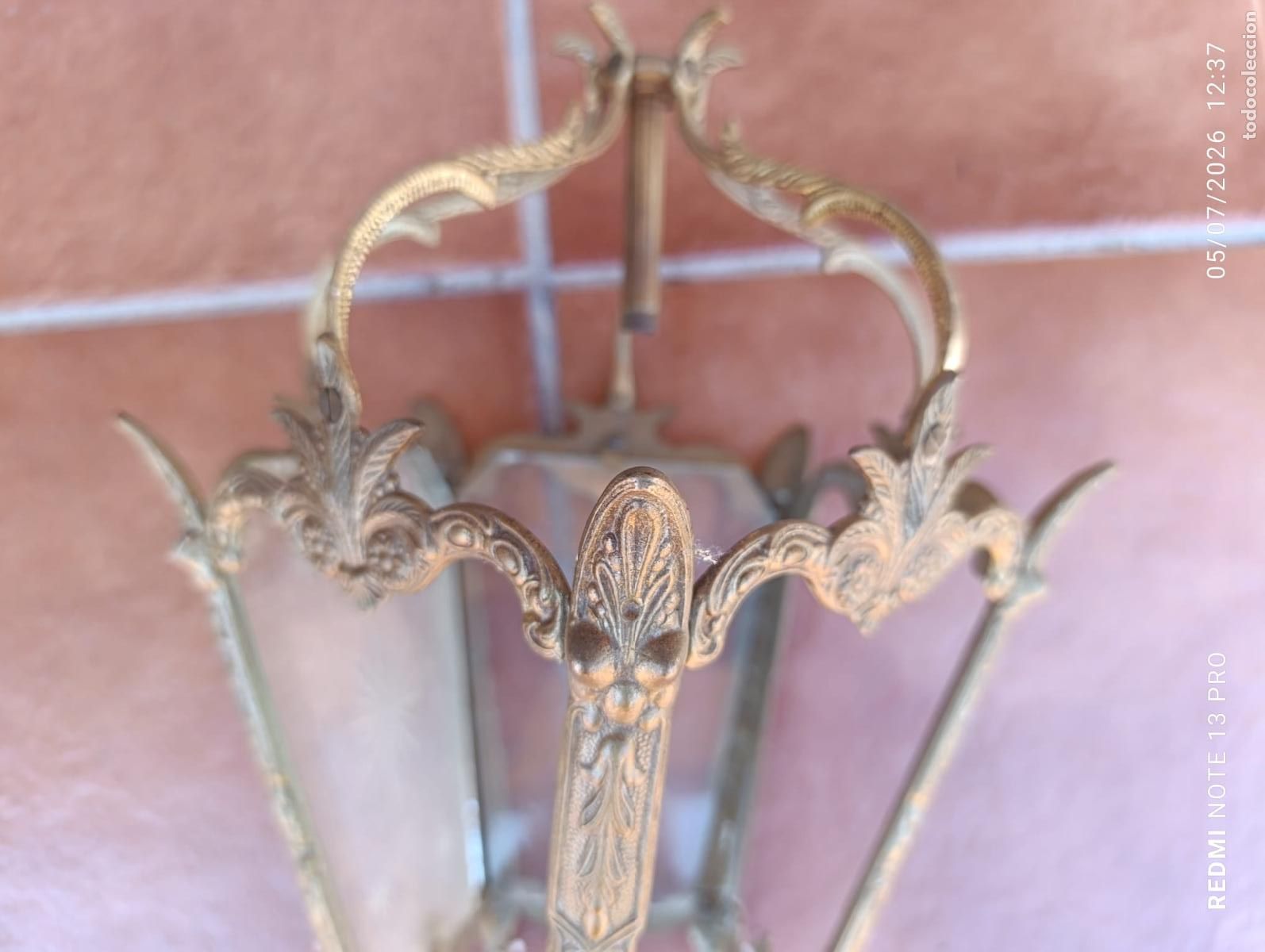 Vintage: ANTIGUO FAROL BRONCE,CRISTAL TALLADO. - Foto 6