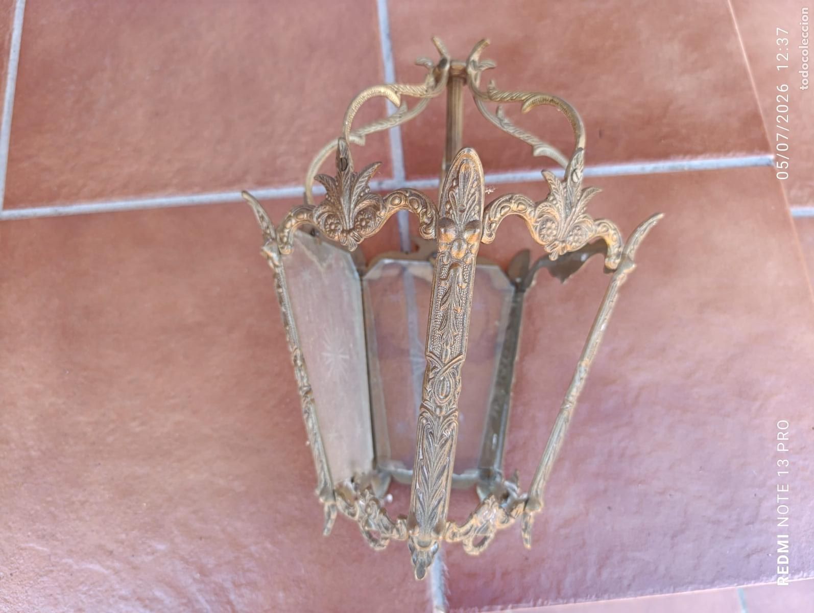 Vintage: ANTIGUO FAROL BRONCE,CRISTAL TALLADO.